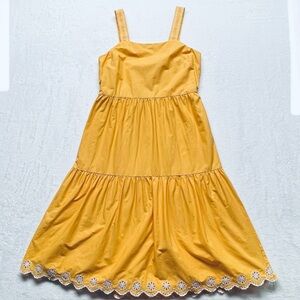 J Crew Embroidered Eyelet Scalloped Tiered Dress Saffron Yellow AO052 Sz 6